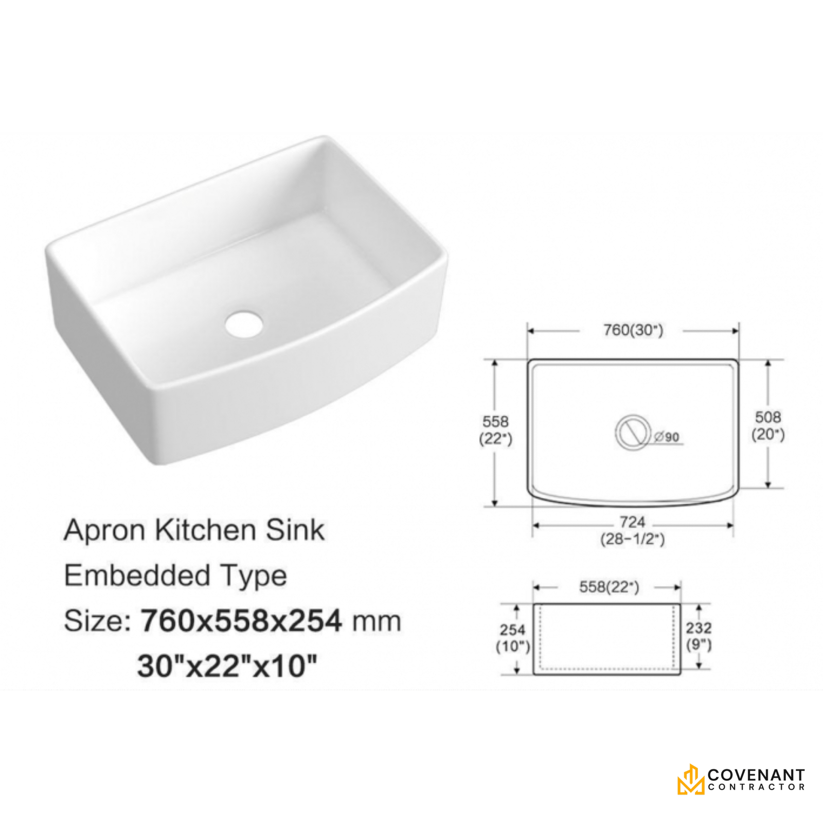 30" Apron Front Fireclay Farmhouse Sink