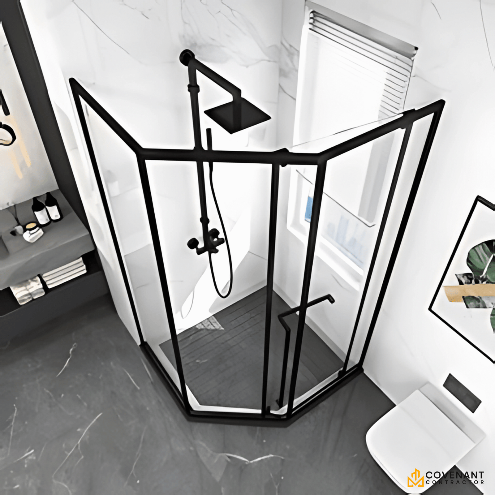 Diamond-Shaped Single Sliding Door Shower Screen - Image 2