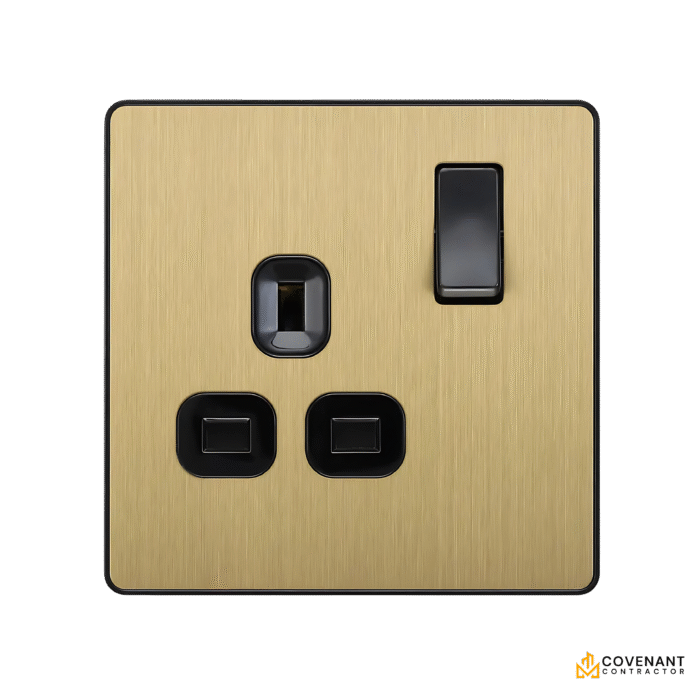 Single Switched Socket - 13A - Satin Brass