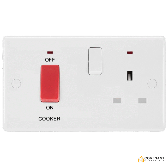 Cooker Control Unit with 13A Socket - White Moulded - 45A