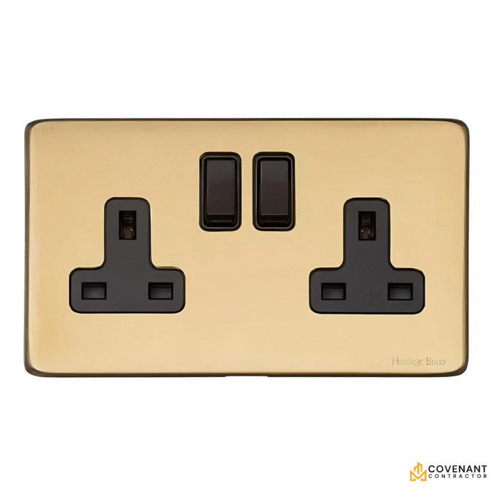 Brass Double Power Socket – 13A Premium Electrical Outlet