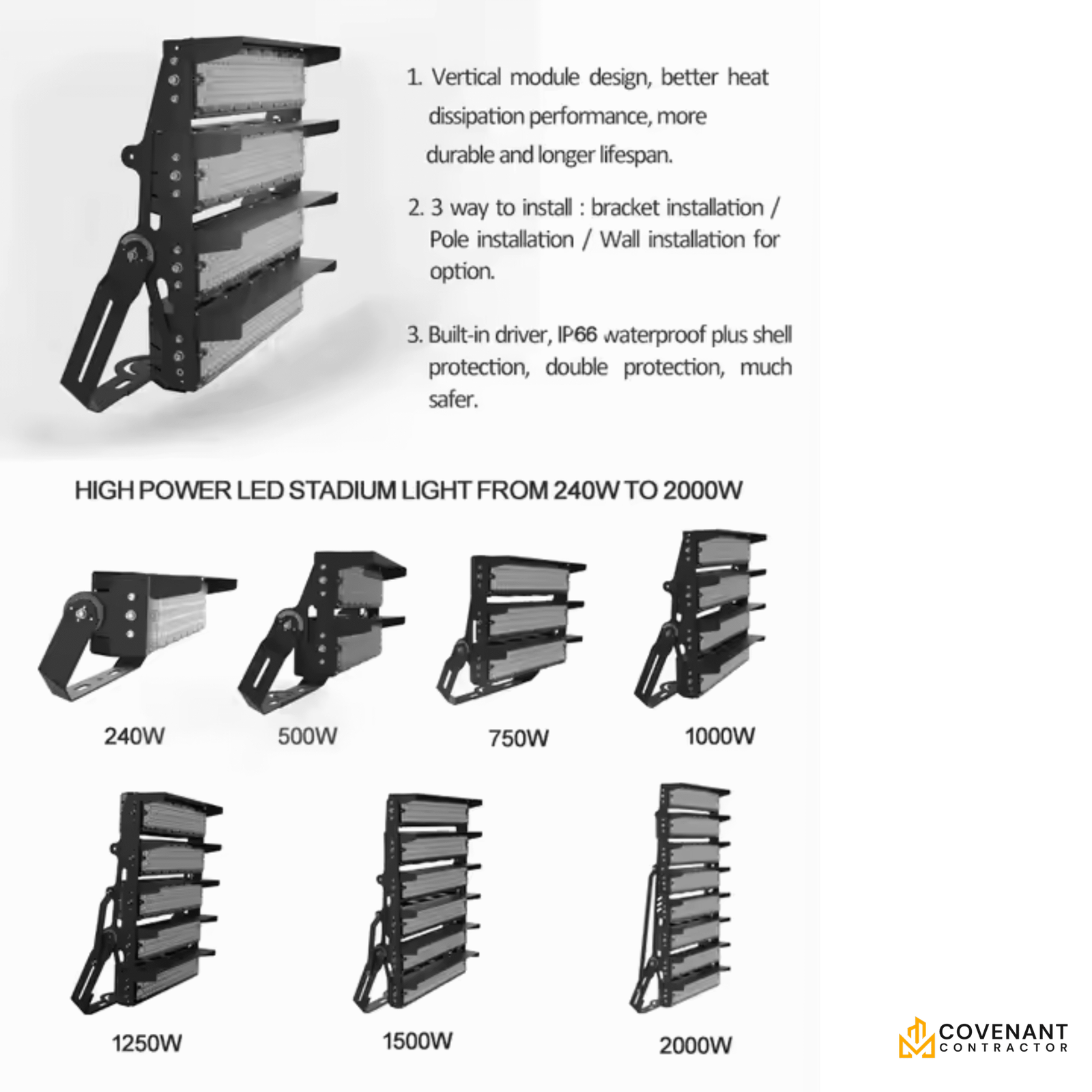 IP66 Stadium Lights – 200W to 2000W High-Power LED Sports Field Lighting System - Image 3