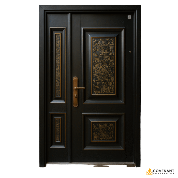 Luxury Security Door – Black & Gold Calligraphy Design