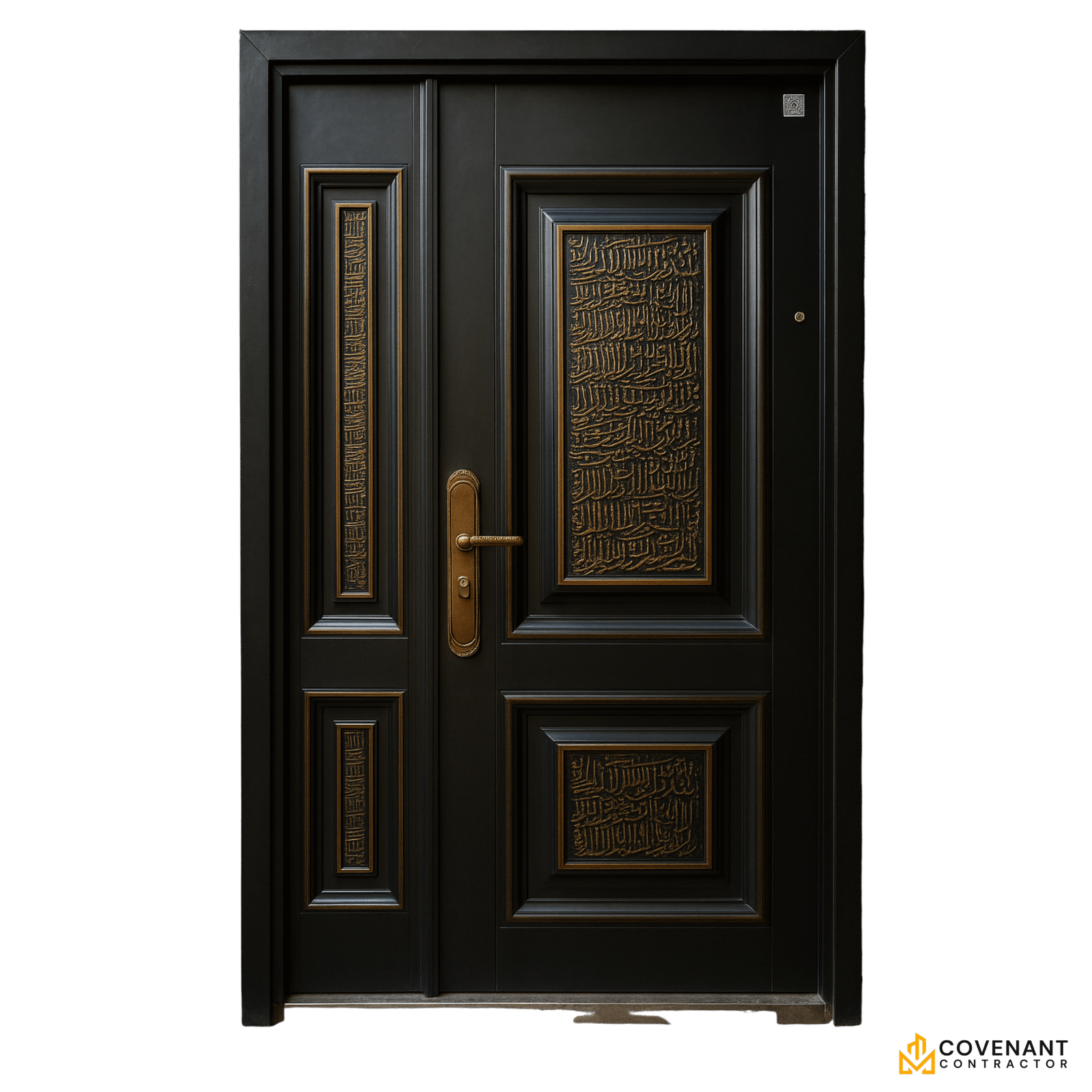 Luxury Security Door – Black & Gold Calligraphy Design