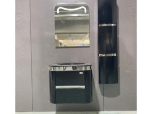 60cm Luxury Black Bathroom Vanity with LED Mirror & Side Cabinet