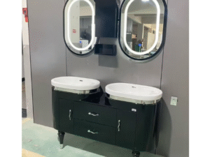 130cm Sleek Double Black Bathroom Vanity with LED Mirror and Storage